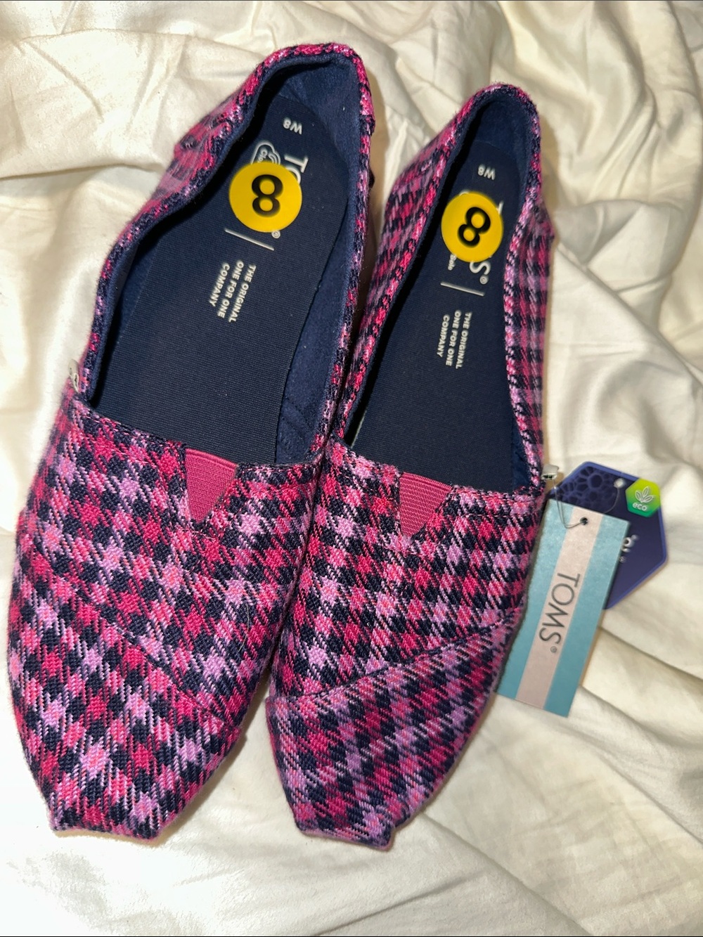 TOMS Pink and Black Houndstooth Slip-On Flats